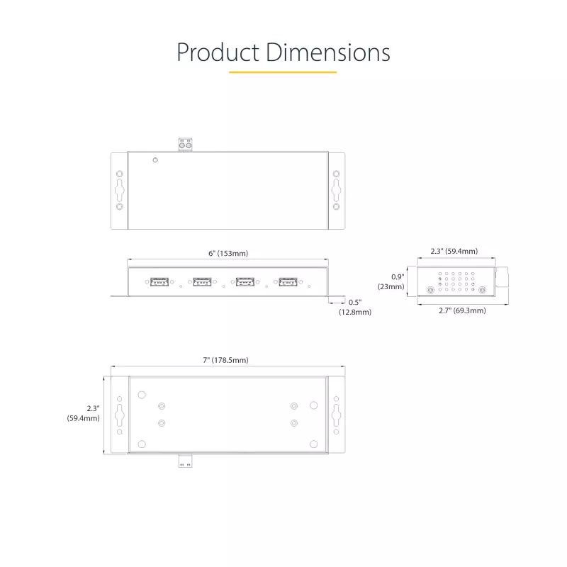 StarTech.com 4-poorts industriële USB 3.0 5Gbps hub, robuuste USB-hub met ESD-bescherming, DIN-/wand-/tafelmontage USB-A hub, USB-uitbreiding met vergrendelbare aansluitingen, heavy duty – TAA