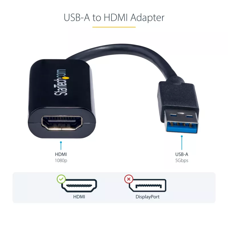 StarTech.com USB 3.0 naar HDMI adapter, USB naar HDMI monitorconverter voor Windows, 1080P (geen ondersteuning voor macOS/ChromeOS/Linux) – TAA