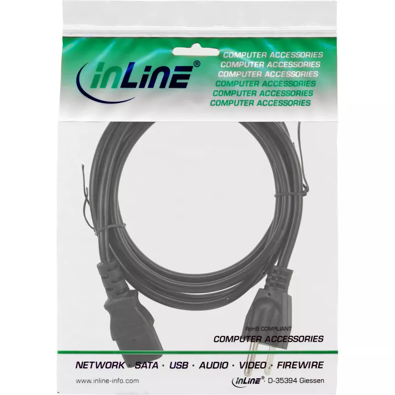 InLine stroomkabel USA-stekker / 3-polige IEC C13 stekker, 18 AWG, 1,8 m