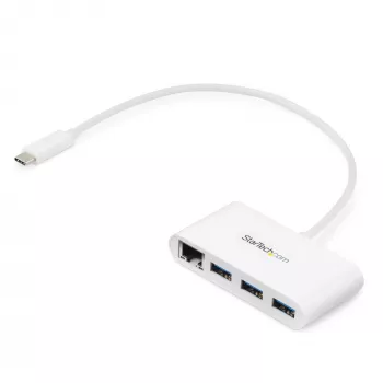 StarTech.com 3-poorts USB-C-hub met Gigabit Ethernet – USB-C naar 3x USB-A – USB 3.0-hub – wit