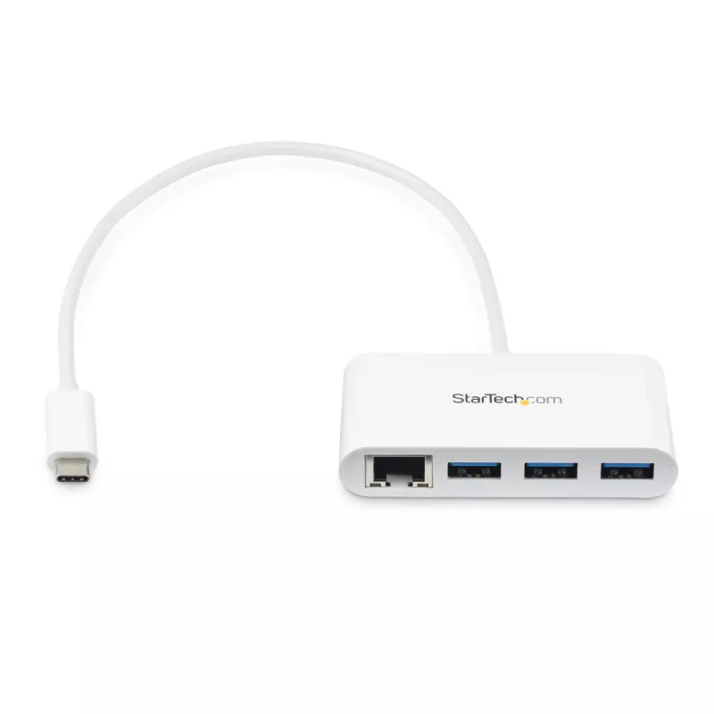 StarTech.com 3-poorts USB-C-hub met Gigabit Ethernet – USB-C naar 3x USB-A – USB 3.0-hub – wit
