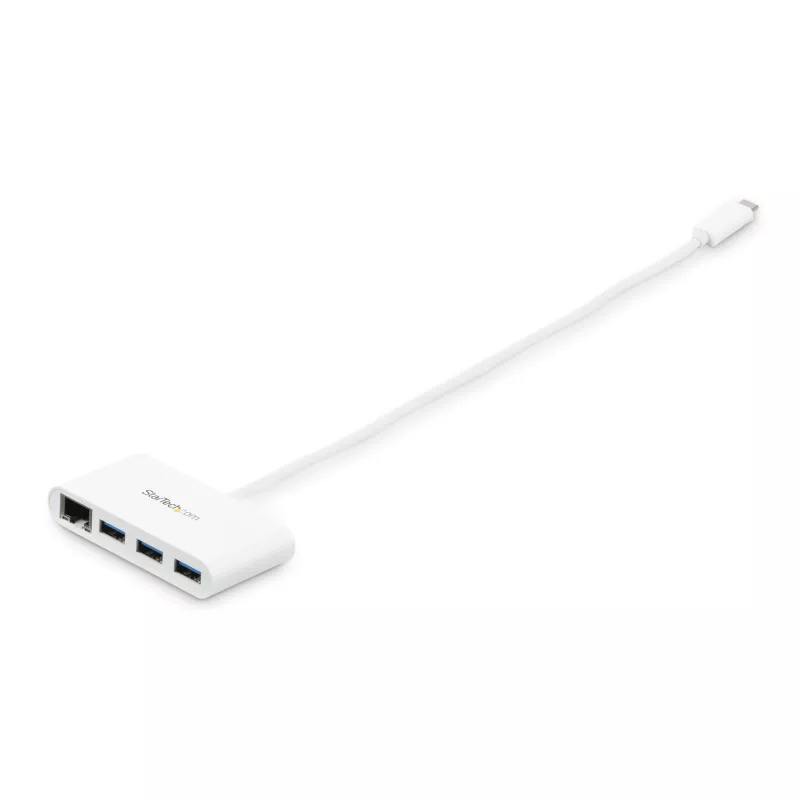StarTech.com 3-poorts USB-C-hub met Gigabit Ethernet – USB-C naar 3x USB-A – USB 3.0-hub – wit