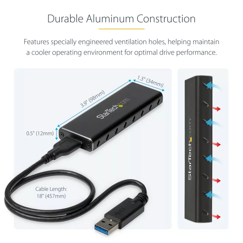 StarTech.com M.2 SSD-behuizing voor M.2 SATA SSD's – USB 3.0 (5 Gbit/s) met UASP