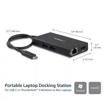 StarTech.com USB-C-multipoort-adapter – USB-C-reisdockingstation met 4K HDMI – 60 W Power Delivery Pass-Through, GbE, 2 poorten USB-A 3.0-hub – draagbaar mini-USB-Type-C-dock voor laptops