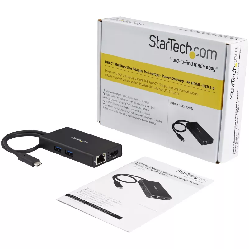 StarTech.com USB-C-multipoort-adapter – USB-C-reisdockingstation met 4K HDMI – 60 W Power Delivery Pass-Through, GbE, 2 poorten USB-A 3.0-hub – draagbaar mini-USB-Type-C-dock voor laptops