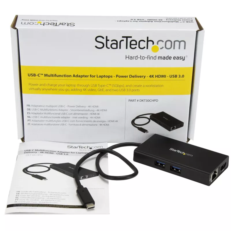 StarTech.com USB-C-multipoort-adapter – USB-C-reisdockingstation met 4K HDMI – 60 W Power Delivery Pass-Through, GbE, 2 poorten USB-A 3.0-hub – draagbaar mini-USB-Type-C-dock voor laptops