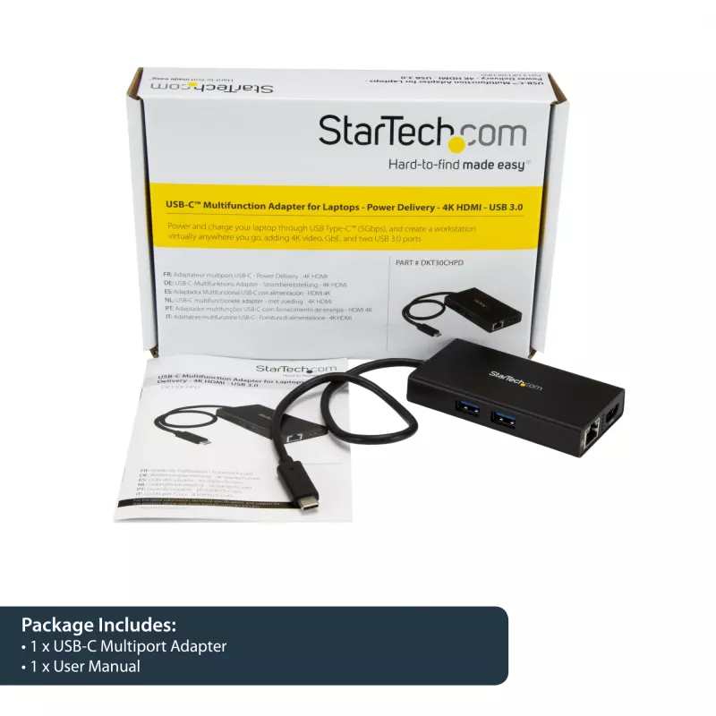 StarTech.com USB-C-multipoort-adapter – USB-C-reisdockingstation met 4K HDMI – 60 W Power Delivery Pass-Through, GbE, 2 poorten USB-A 3.0-hub – draagbaar mini-USB-Type-C-dock voor laptops