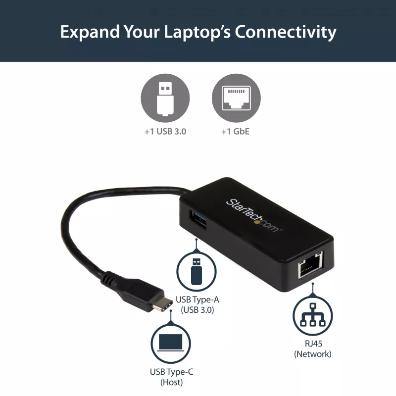StarTech.com USB-C naar Gigabit netwerkadapter met extra USB 3.0-poort