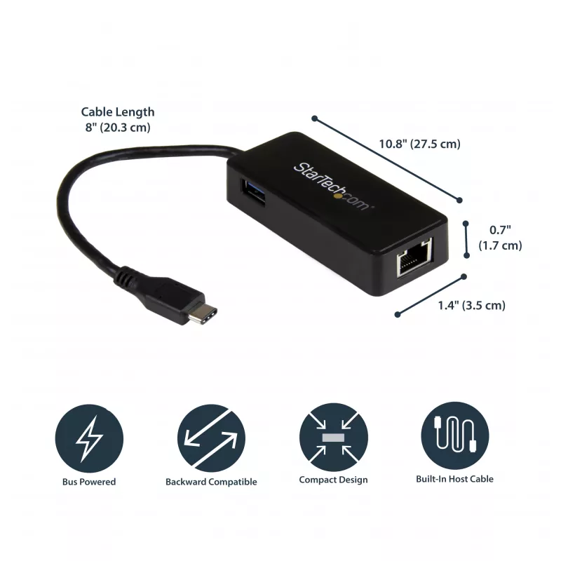 StarTech.com USB-C naar Gigabit netwerkadapter met extra USB 3.0-poort