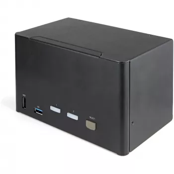 StarTech.com 2-poorts quad-monitor DisplayPort KVM-switch – 4K 60Hz UHD HDR – desktop 4K DP 1.2 KVM met 2-poorts USB 3.0-hub (5 Gbit/s) & 4x USB 2.0 HID-poorten, audio – hotkey-omschakeling – TAA