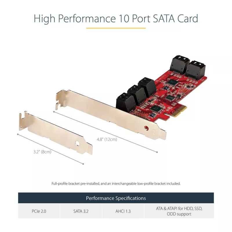 StarTech.com SATA PCIe-kaart - 10-poorts PCIe SATA-uitbreidingskaart - 6 Gbit/s - low-/full-profile - gestapelde SATA-aansluitingen - ASM1062 non-RAID - PCI Express naar SATA-converter/adapter