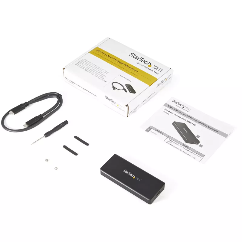 StarTech.com M2E1BRU31C M.2 NVMe PCIe SSD-behuizing, USB-C 10 Gbit/s (USB 3.2 Gen 2), robuust aluminium, M-Key, IP67, Thunderbolt 3-compatibel, zwart