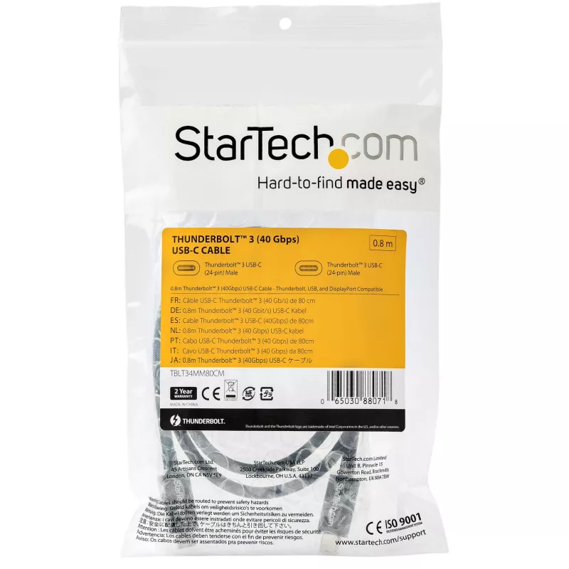 StarTech.com 0,8 m Thunderbolt 3-naar-Thunderbolt 3-kabel – 40 Gbit/s