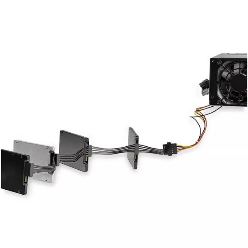 StarTech.com 4x SATA-stroomsplitter-adapterkabel, SATA 15-polig, 4 x SATA, 0,4 m, stekker, bus, zwart