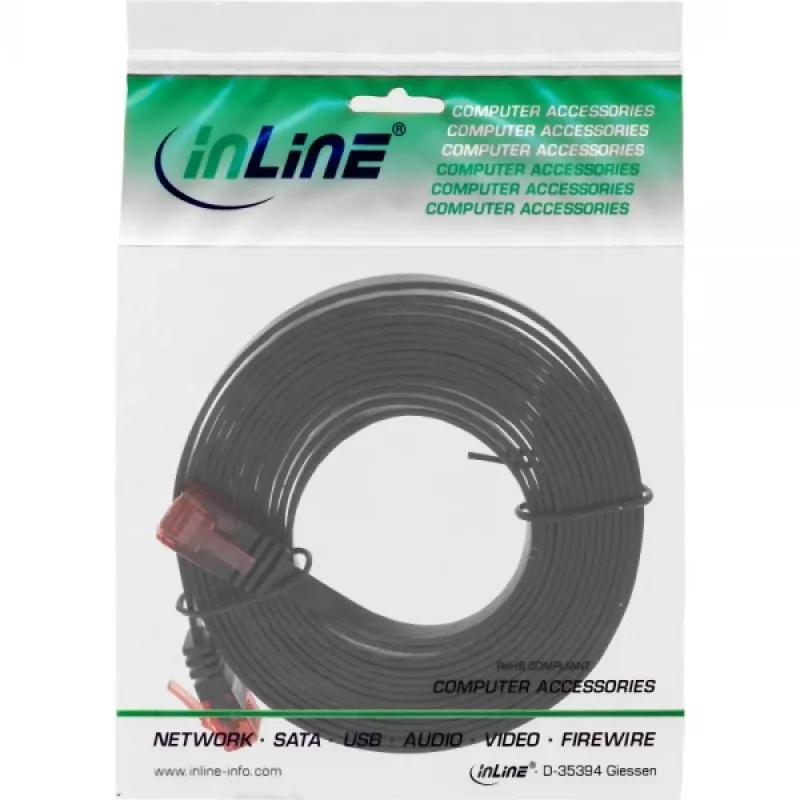 InLine platte ultra-slimme patchkabel U/UTP Cat.6 Gigabit-geschikt zwart 3m