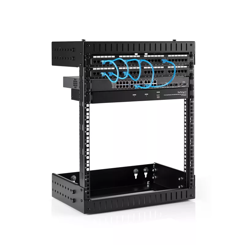 StarTech.com 12U 19 inch wandmontage netwerkkast - verstelbare diepte 12-20 inch 2-posts open-frame serverrack voor AV/data/IT-communicatie/computerapparatuur/switch met kooimoeren & schroeven
