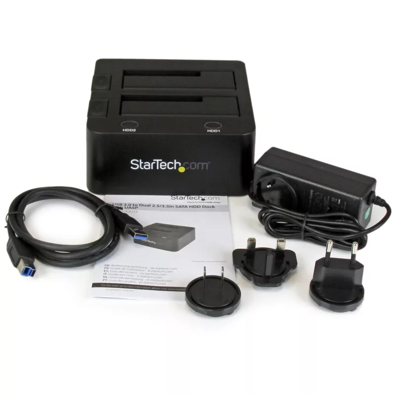 StarTech.com dual-bay USB 3.0 naar SATA harde schijf-dockingstation, USB-harde schijfdock, externe 2,5/3,5 inch SATA I/II/III SSD/HDD dockingstation, hot-swap harde schijf-bay, top-loading