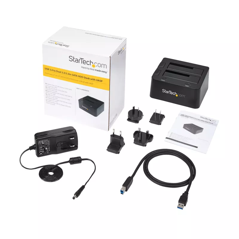StarTech.com dual-bay USB 3.0 naar SATA harde schijf-dockingstation, USB-harde schijfdock, externe 2,5/3,5 inch SATA I/II/III SSD/HDD dockingstation, hot-swap harde schijf-bay, top-loading