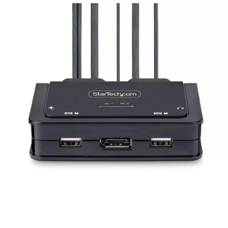 StarTech.com 2-poorts hybride USB-C DisplayPort-kabel KVM-switch, 4K 60Hz, compacte KVM-switch met geïntegreerde 1,8 m USB-A/DisplayPort/audio en 1,2 m USB-C hostkabels, busgevoed – afstandsbedieningstoets/hotkey-omschakeling