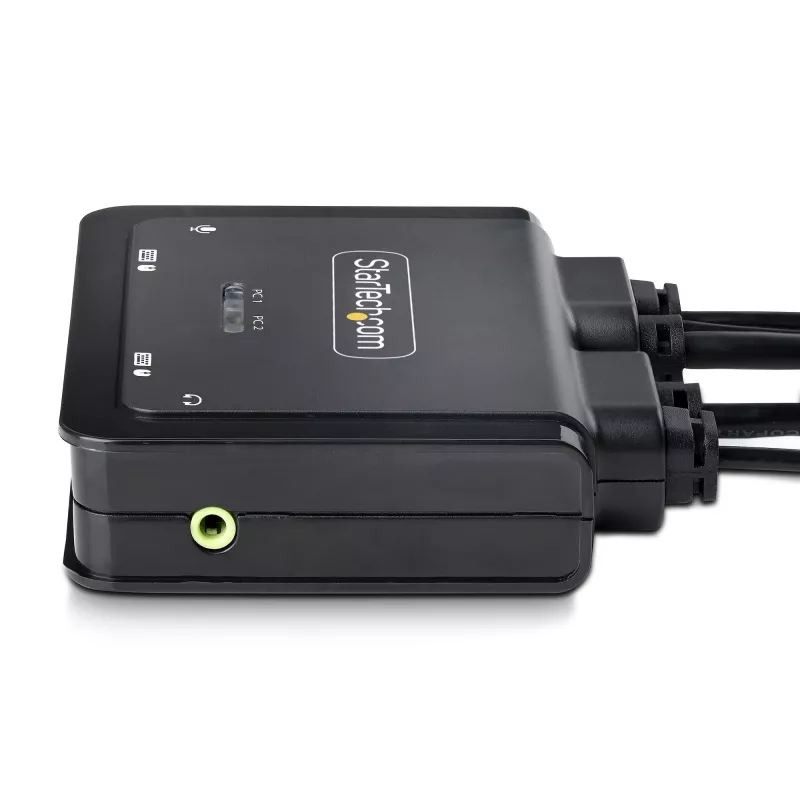StarTech.com 2-poorts hybride USB-C DisplayPort-kabel KVM-switch, 4K 60Hz, compacte KVM-switch met geïntegreerde 1,8 m USB-A/DisplayPort/audio en 1,2 m USB-C hostkabels, busgevoed – afstandsbedieningstoets/hotkey-omschakeling
