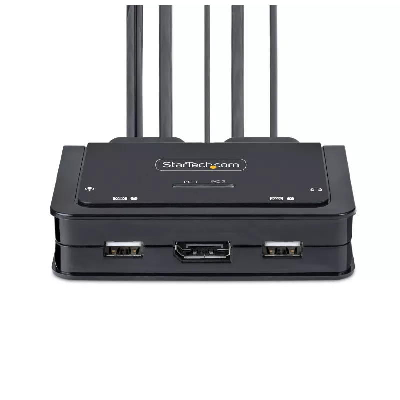 StarTech.com 2-poorts USB-C-kabel KVM-switch, 4K 60Hz DisplayPort-uitgang, compacte KVM met geïntegreerde 1,2m USB Type-C/audiokabels, busgevoed - afstandsbedieningstoets/hotkey-omschakeling