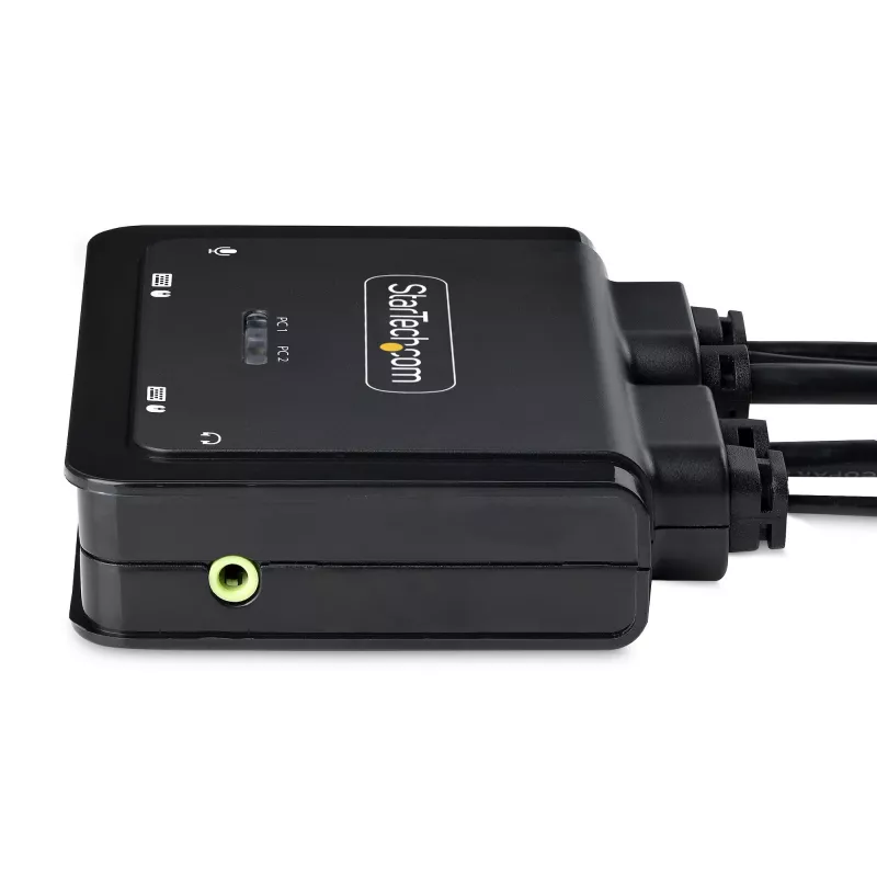 StarTech.com 2-poorts USB-C-kabel KVM-switch, 4K 60Hz DisplayPort-uitgang, compacte KVM met geïntegreerde 1,2m USB Type-C/audiokabels, busgevoed - afstandsbedieningstoets/hotkey-omschakeling