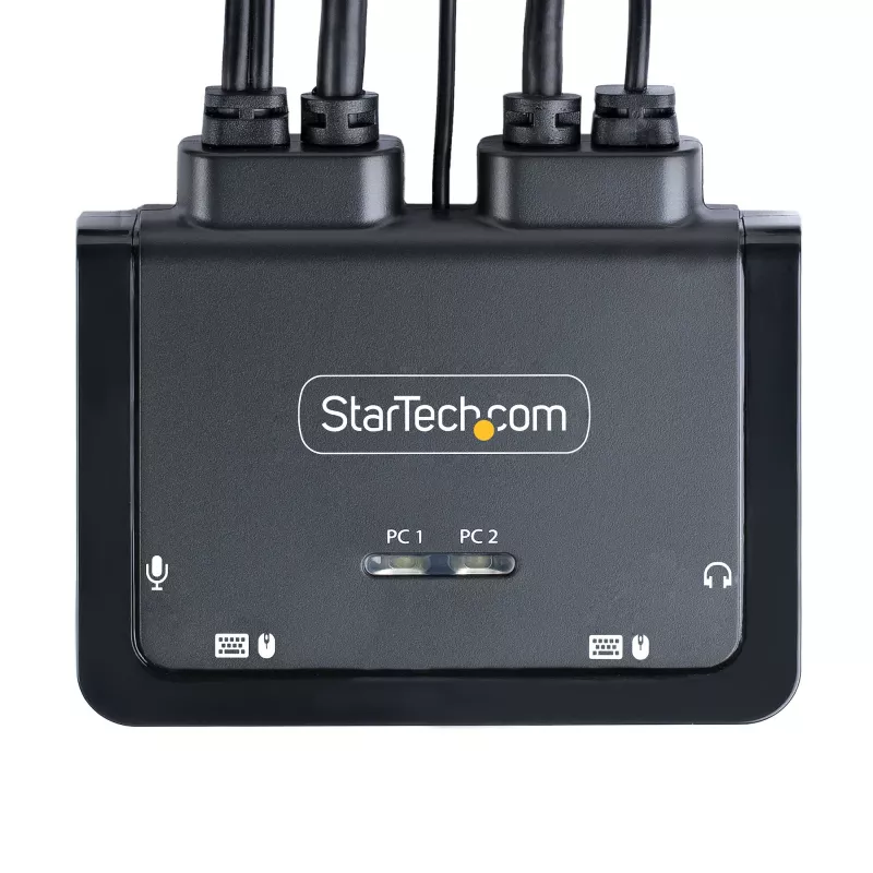 StarTech.com 2-poorts USB-C-kabel KVM-switch, 4K 60Hz DisplayPort-uitgang, compacte KVM met geïntegreerde 1,2m USB Type-C/audiokabels, busgevoed - afstandsbedieningstoets/hotkey-omschakeling