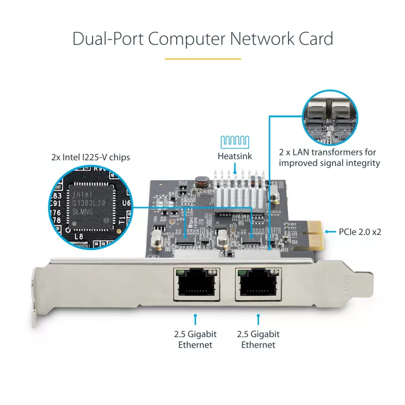 StarTech.com 2-poorts 2.5Gbps NBASE-T PCIe-netwerkkaart, Intel I225-V, dual-port computernetwerkkaart, multi-gigabit NIC, PCI Express server-LAN-kaart, desktop-ethernetinterface