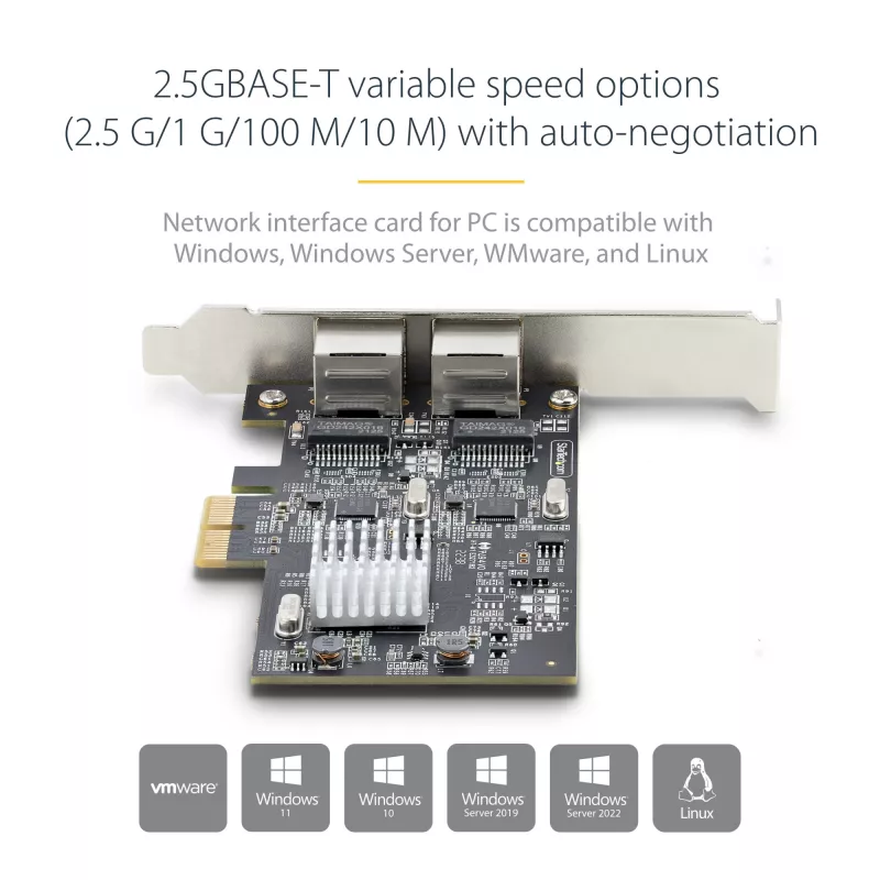 StarTech.com 2-poorts 2.5Gbps NBASE-T PCIe-netwerkkaart, Intel I225-V, dual-port computernetwerkkaart, multi-gigabit NIC, PCI Express server-LAN-kaart, desktop-ethernetinterface