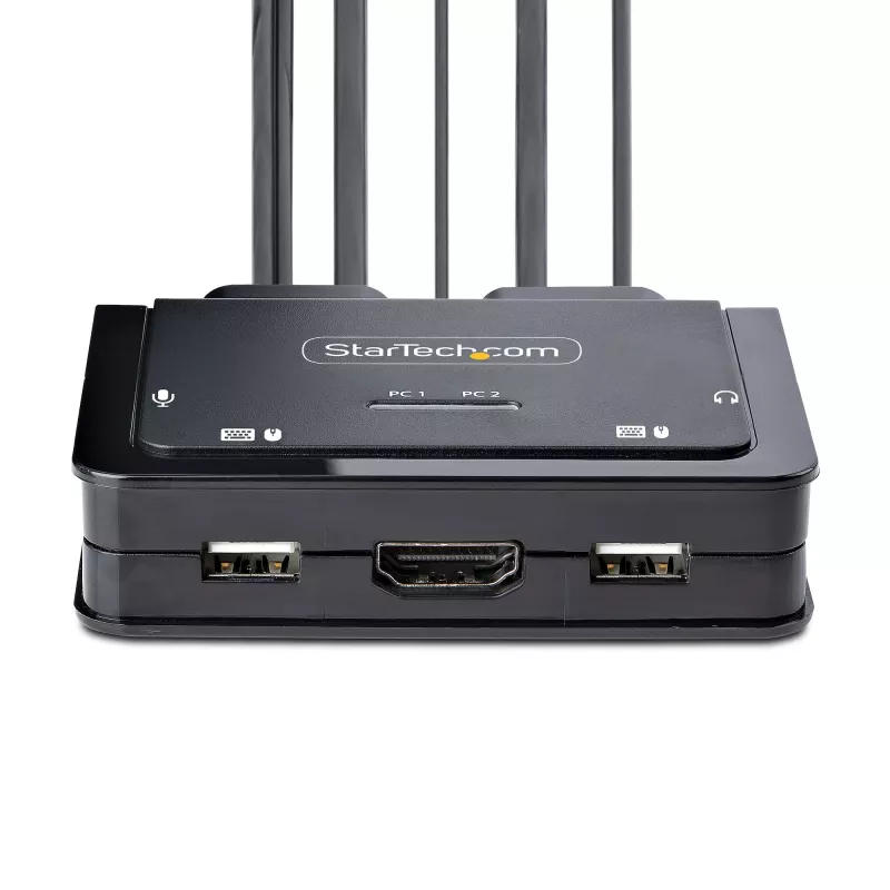StarTech.com 2-poorts hybride USB-C HDMI-kabel KVM-switch, 4K 60Hz, compacte KVM met 6ft/1,8m USB-A/HDMI/audio & 4ft/1,2m USB-C geïntegreerde hostkabels, busgevoed - afstandsbedieningstoets/hotkey-omschakeling