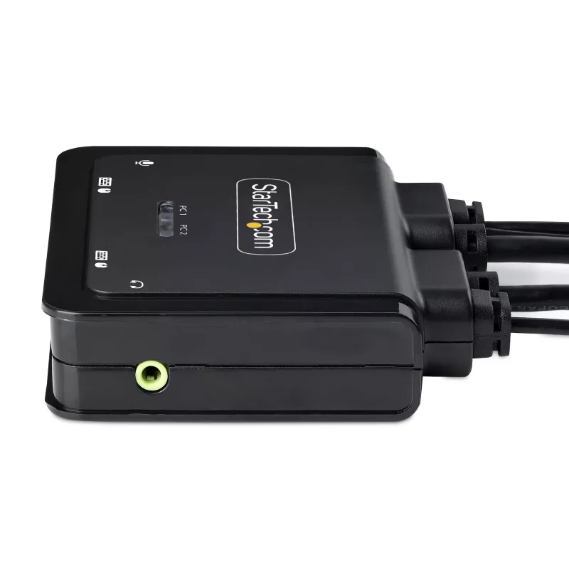 StarTech.com 2-poorts hybride USB-C HDMI-kabel KVM-switch, 4K 60Hz, compacte KVM met 6ft/1,8m USB-A/HDMI/audio & 4ft/1,2m USB-C geïntegreerde hostkabels, busgevoed - afstandsbedieningstoets/hotkey-omschakeling