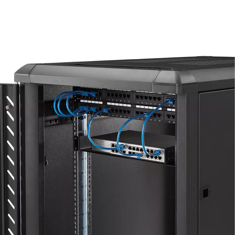 StarTech.com CABSHELF1U 1U serverrackplank, vaste uitkragende plank voor 19-inch rack/kast, 17,7 cm (7 inch) diep, draagvermogen 15 kg (33 lb), met kooimoeren en schroeven, zwart