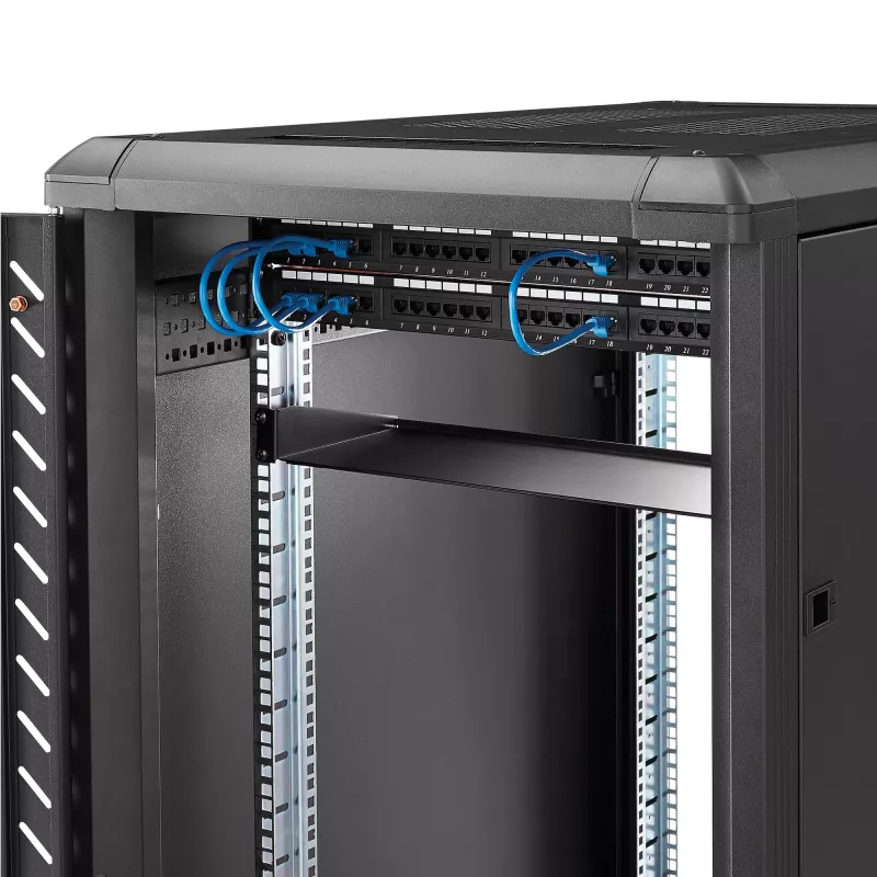 StarTech.com CABSHELF1U 1U serverrackplank, vaste uitkragende plank voor 19-inch rack/kast, 17,7 cm (7 inch) diep, draagvermogen 15 kg (33 lb), met kooimoeren en schroeven, zwart