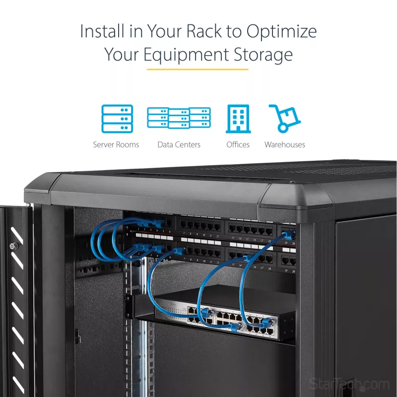 StarTech.com CABSHELF1U 1U serverrackplank, vaste uitkragende plank voor 19-inch rack/kast, 17,7 cm (7 inch) diep, draagvermogen 15 kg (33 lb), met kooimoeren en schroeven, zwart