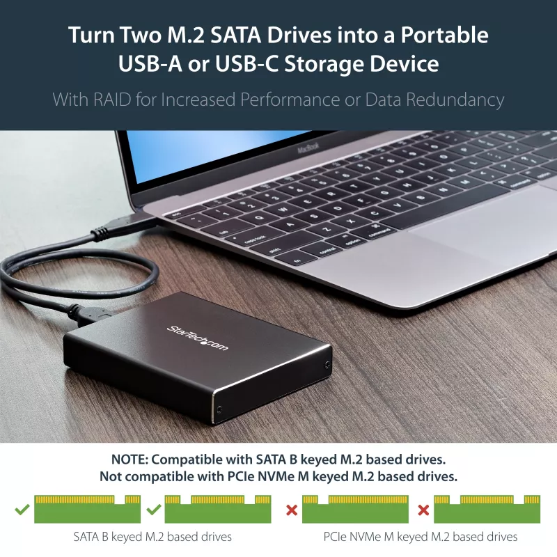 StarTech.com dual-slot drivebehuizing voor M.2 SATA SSD's - USB 3.1 (10 Gbit/s) - RAID