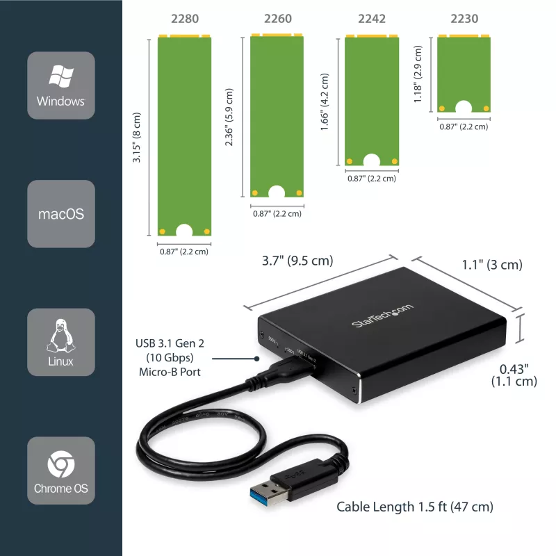 StarTech.com dual-slot drivebehuizing voor M.2 SATA SSD's - USB 3.1 (10 Gbit/s) - RAID