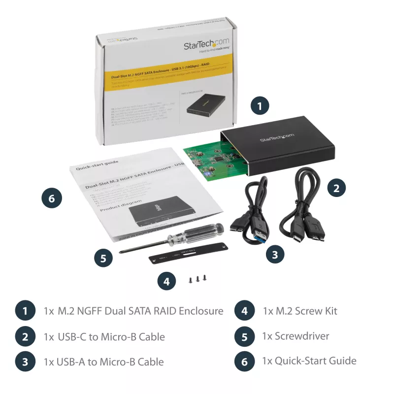 StarTech.com dual-slot drivebehuizing voor M.2 SATA SSD's - USB 3.1 (10 Gbit/s) - RAID