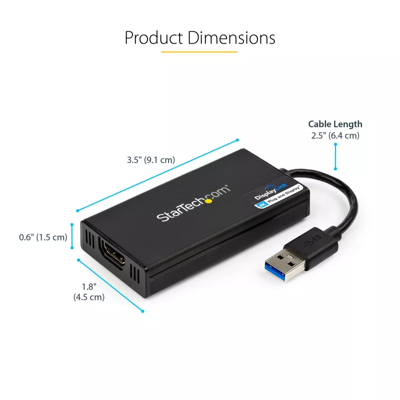 StarTech.com USB 3.0 naar HDMI-adapter - 4K 30Hz Ultra HD - DisplayLink gecertificeerd - USB Type-A naar HDMI display-adapter converter voor monitor - externe video & grafische kaart - Mac & Windows