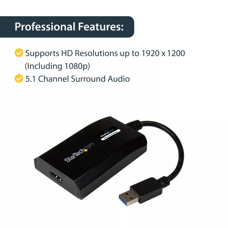 StarTech.com USB 3.0 naar HDMI-adapter - DisplayLink gecertificeerd - 1080p (1920x1200) - USB Type-A naar HDMI display-adapter converter voor monitor - externe video- & grafische kaart - Windows/Mac
