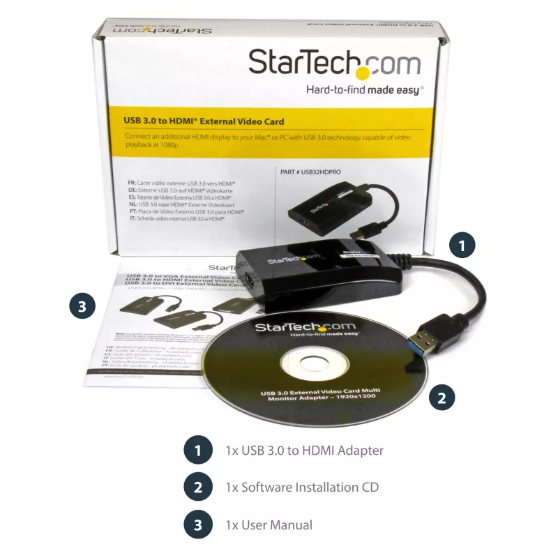StarTech.com USB 3.0 naar HDMI-adapter - DisplayLink gecertificeerd - 1080p (1920x1200) - USB Type-A naar HDMI display-adapter converter voor monitor - externe video- & grafische kaart - Windows/Mac