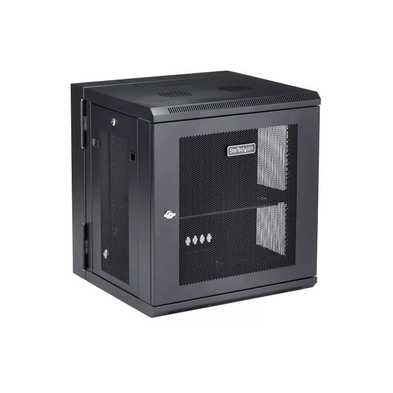 StarTech.com 4-Post 12U wandmontage netwerkkast met 1U-vak, 19 inch opklapbare wandgemonteerde serverkast voor data-/AV-/elektronica-/computerkasten, flexibele geventileerde rackbehuizing