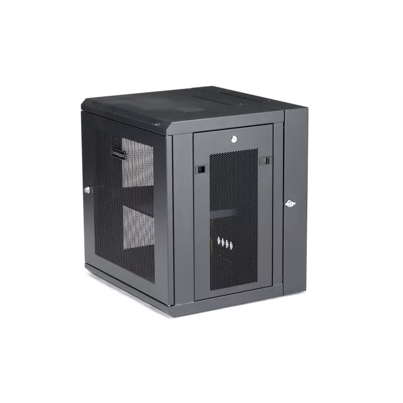 StarTech.com 4-Post 12U wandmontage netwerkkast met 1U-vak, 19 inch opklapbare wandgemonteerde serverkast voor data-/AV-/elektronica-/computerkasten, flexibele geventileerde rackbehuizing