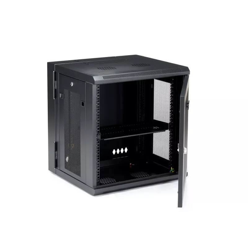 StarTech.com 4-Post 12U wandmontage netwerkkast met 1U-vak, 19 inch opklapbare wandgemonteerde serverkast voor data-/AV-/elektronica-/computerkasten, flexibele geventileerde rackbehuizing