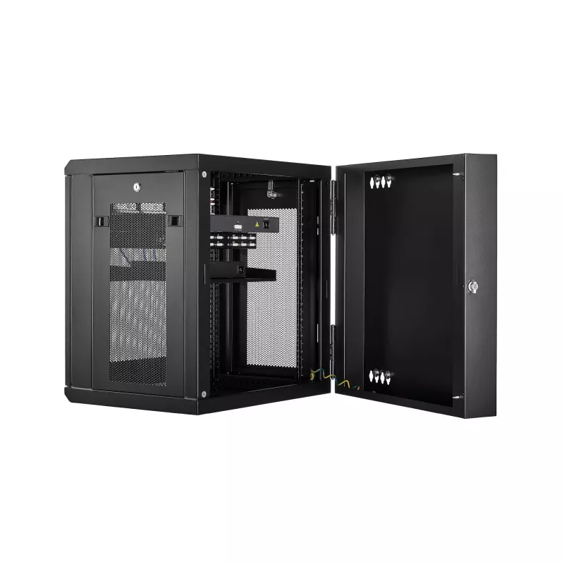StarTech.com 4-Post 12U wandmontage netwerkkast met 1U-vak, 19 inch opklapbare wandgemonteerde serverkast voor data-/AV-/elektronica-/computerkasten, flexibele geventileerde rackbehuizing