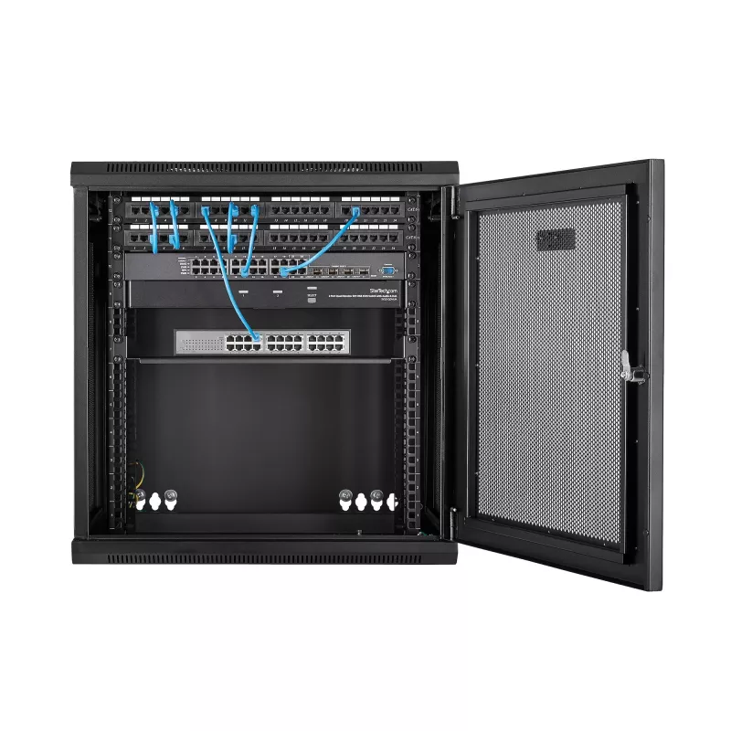 StarTech.com 4-Post 12U wandmontage netwerkkast met 1U-vak, 19 inch opklapbare wandgemonteerde serverkast voor data-/AV-/elektronica-/computerkasten, flexibele geventileerde rackbehuizing