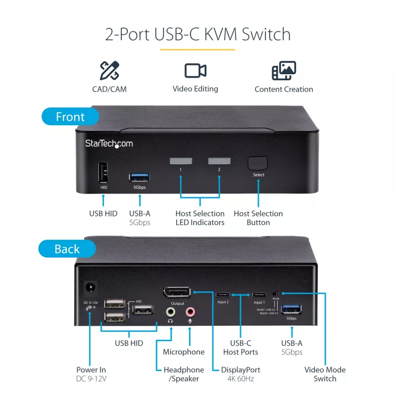 StarTech.com SV231DPUCA KVM-switch zwart