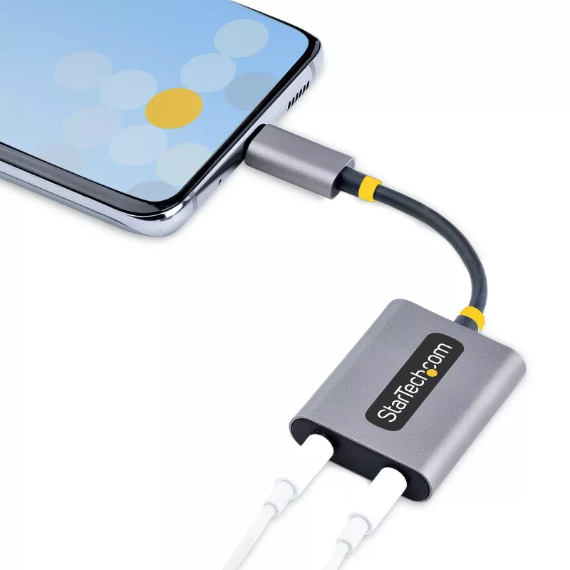 StarTech.com USB-C hoofdtelefoonsplitter, USB Type-C dual-headset-adapter met microfooningang, USB-C naar 3,5-mm audio-adapter/oordopjes-dongle, USB-C naar audiobus/aux-uitgang, 24-bit DAC