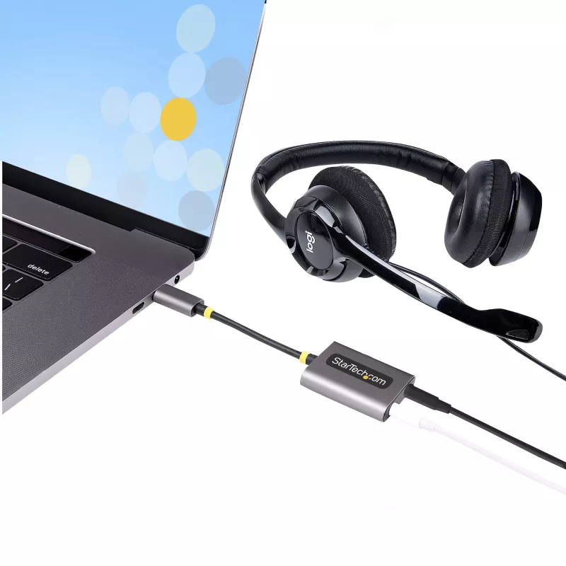 StarTech.com USB-C hoofdtelefoonsplitter, USB Type-C dual-headset-adapter met microfooningang, USB-C naar 3,5-mm audio-adapter/oordopjes-dongle, USB-C naar audiobus/aux-uitgang, 24-bit DAC