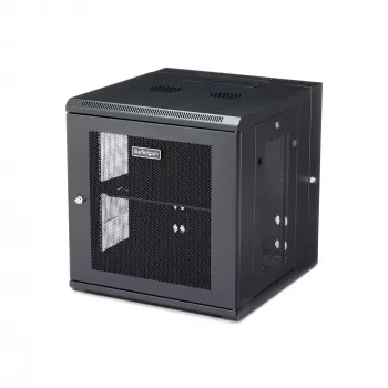 StarTech.com 4-Post 12U wandmontage netwerkkast met 1U-plank, 19 inch opklapbare wandgemonteerde serverkast voor data / AV / elektronica / computerapparatuur, flexibele geventileerde rackbehuizing