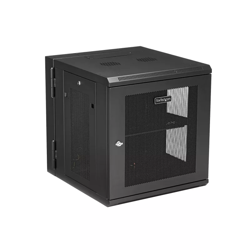 StarTech.com 4-Post 12U wandmontage netwerkkast met 1U-plank, 19 inch opklapbare wandgemonteerde serverkast voor data / AV / elektronica / computerapparatuur, flexibele geventileerde rackbehuizing